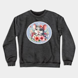 Cute Sweet Mouse Surrounded By Flowers Crewneck Sweatshirt